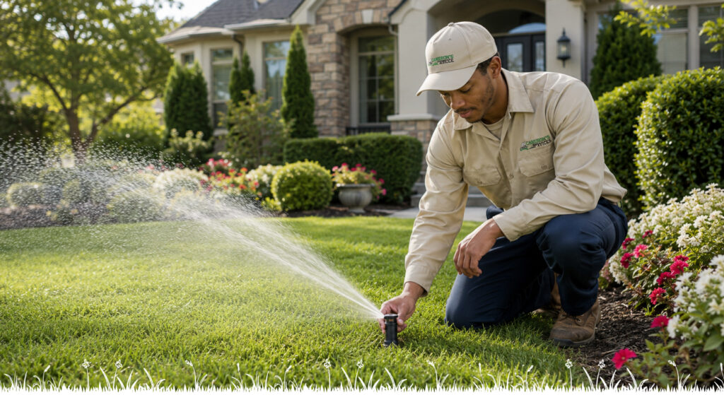 Commercial office building with professionally maintained landscaping.
