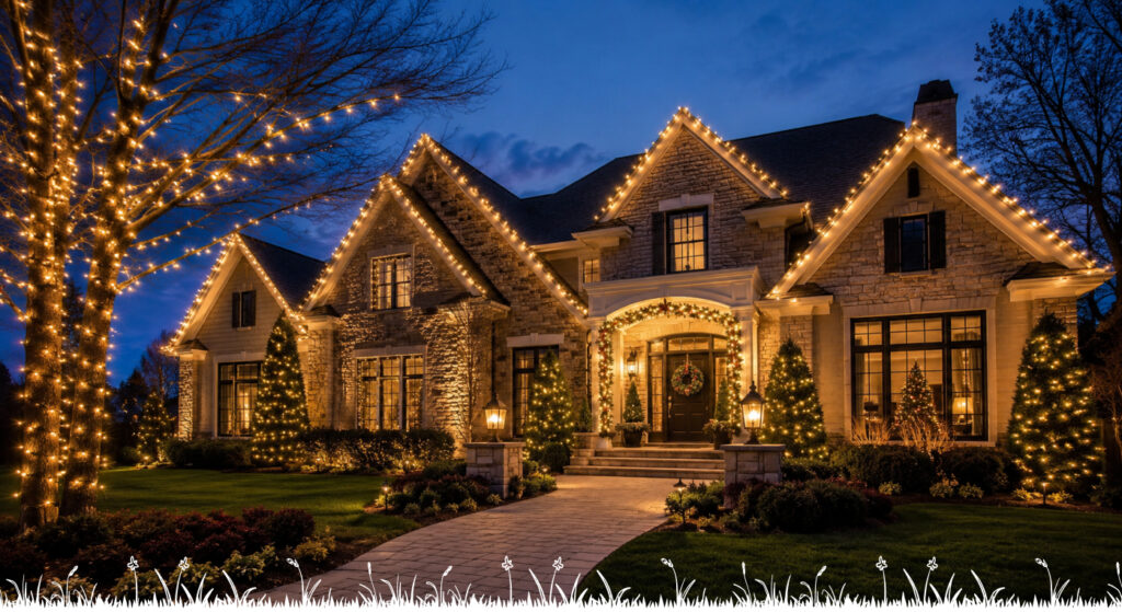 Professional seasonal cleanup with fresh mulch, trimmed shrubs, and leaf removal.