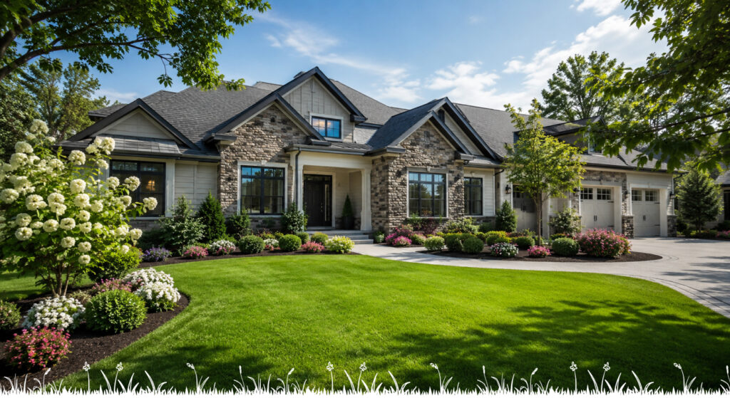 Beautifully decorated home with professional holiday lighting.
