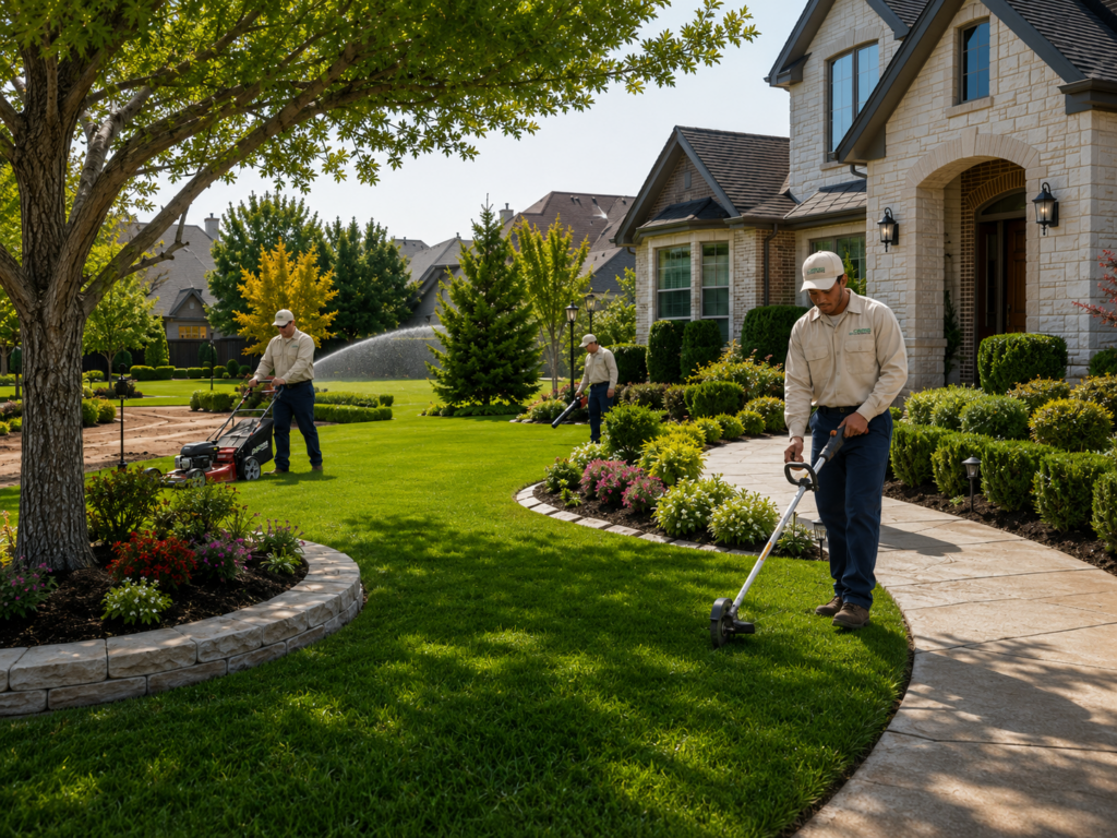 Completed residential property showcasing healthy grass, vibrant landscaping, and clean outdoor spaces.